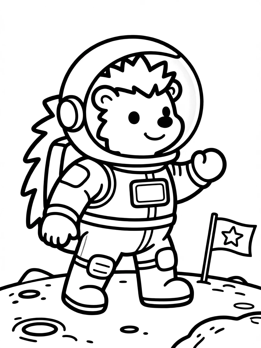 A hedgehog astronaut with spacesuit spikes