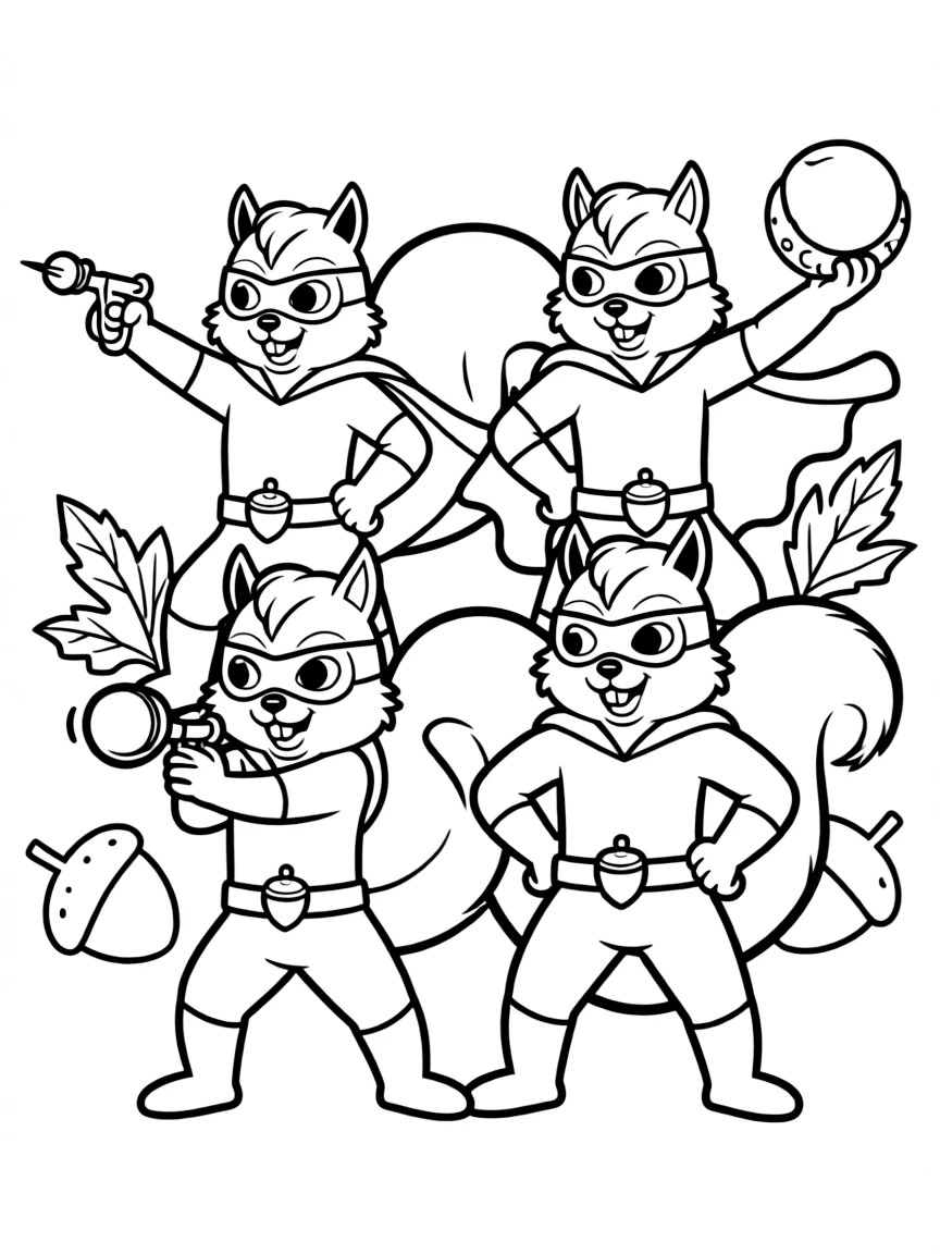 A group of squirrel superheroes with acorn-throwing accuracy