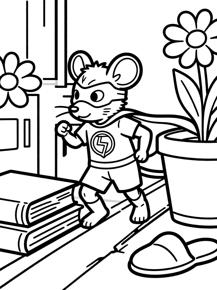 A mouse superhero sneaking through tiny spaces