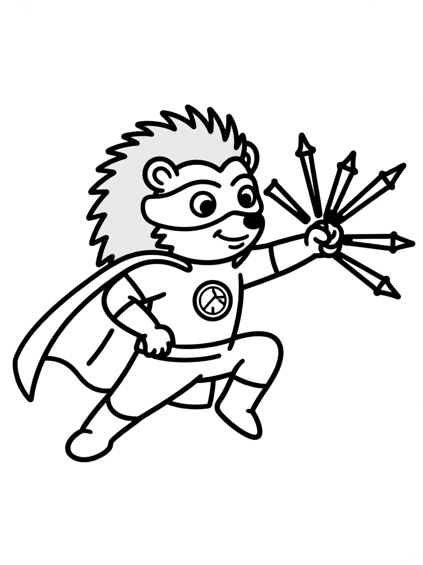 A hedgehog superhero shooting protective quills