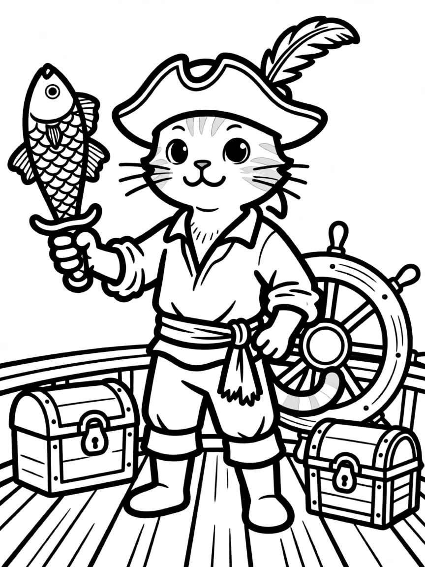 A cat pirate captain with a fish-shaped sword