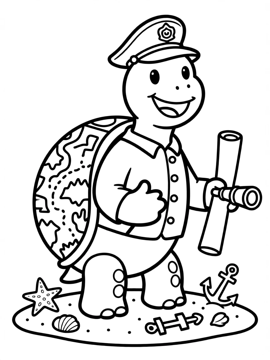 A turtle captain with a map painted on its shell