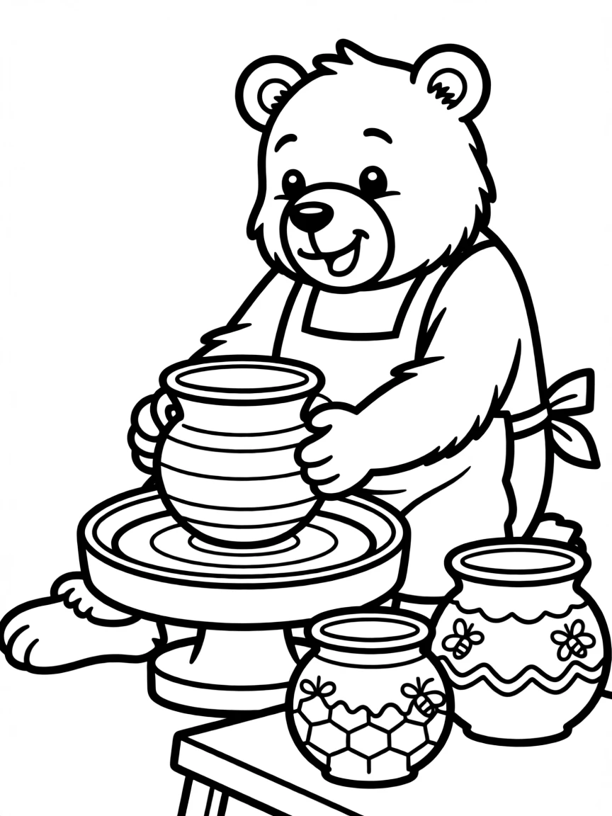 A bear potter making honey pots with its paws