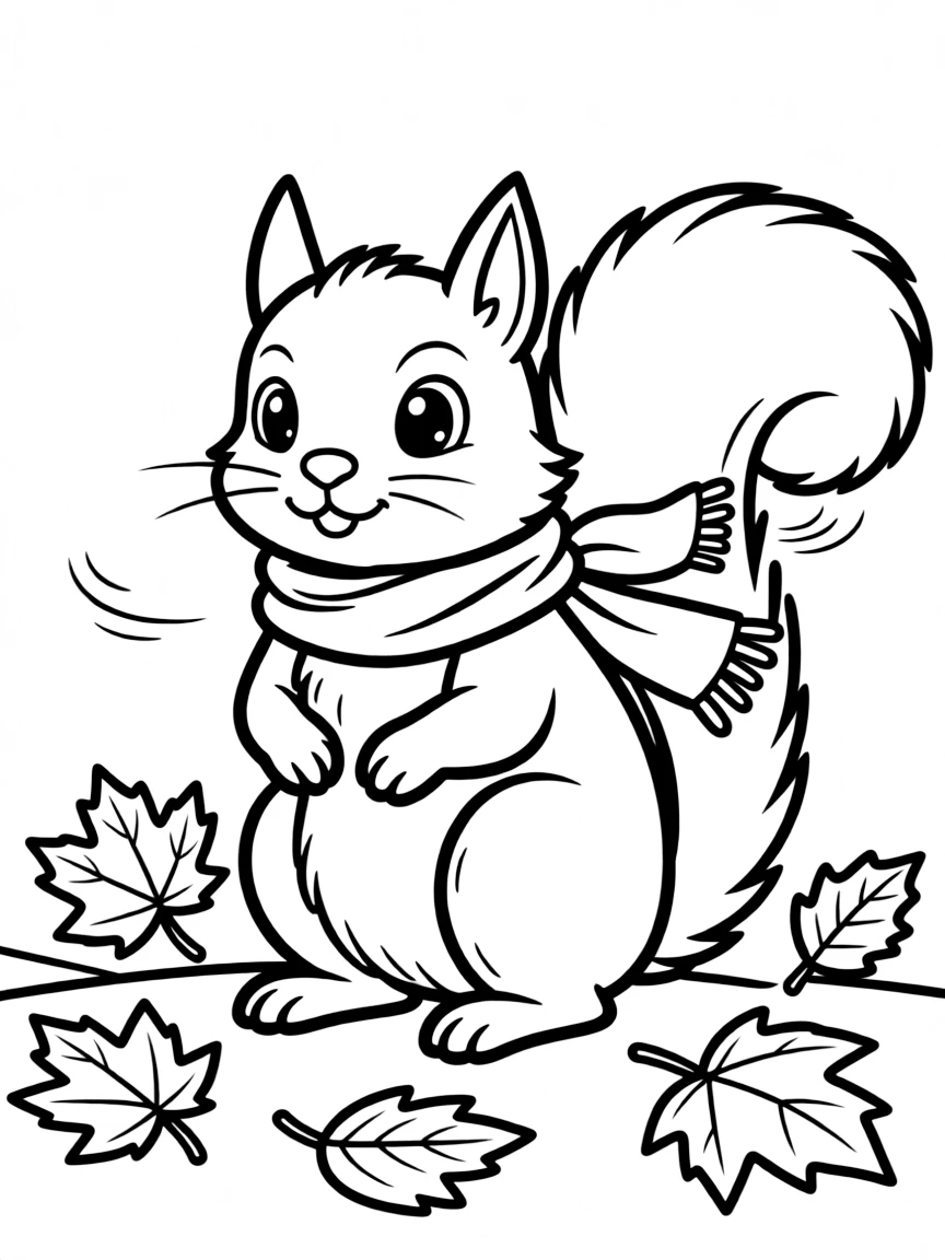 A squirrel wearing a tiny scarf in the fall