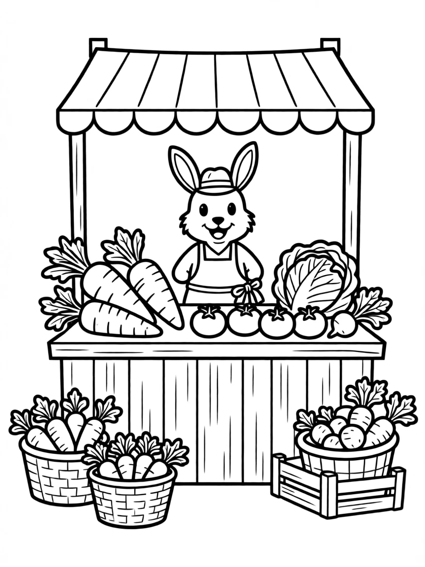 A rabbit running a carrot and vegetable market