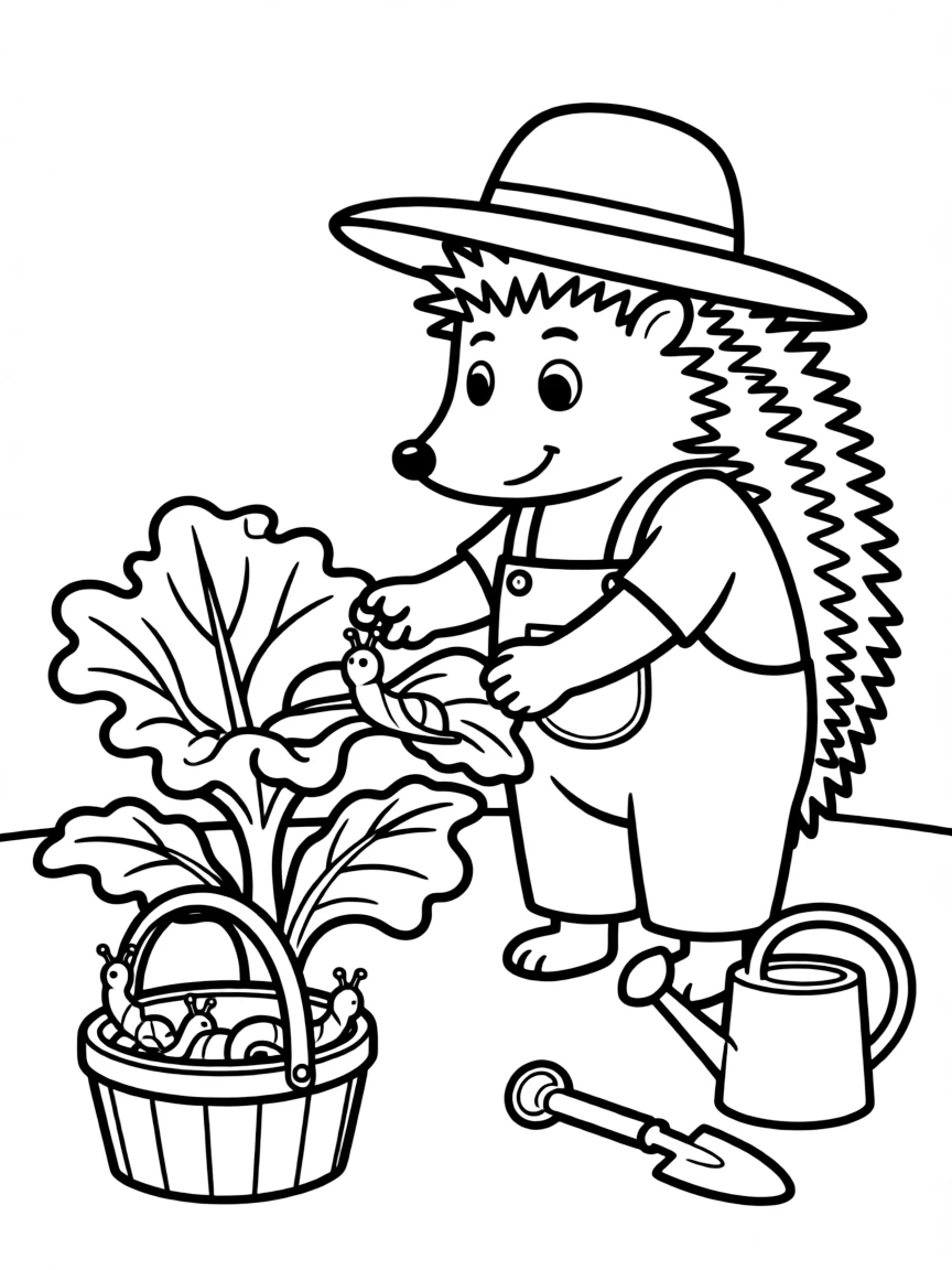 A hedgehog gardener collecting slugs from lettuce