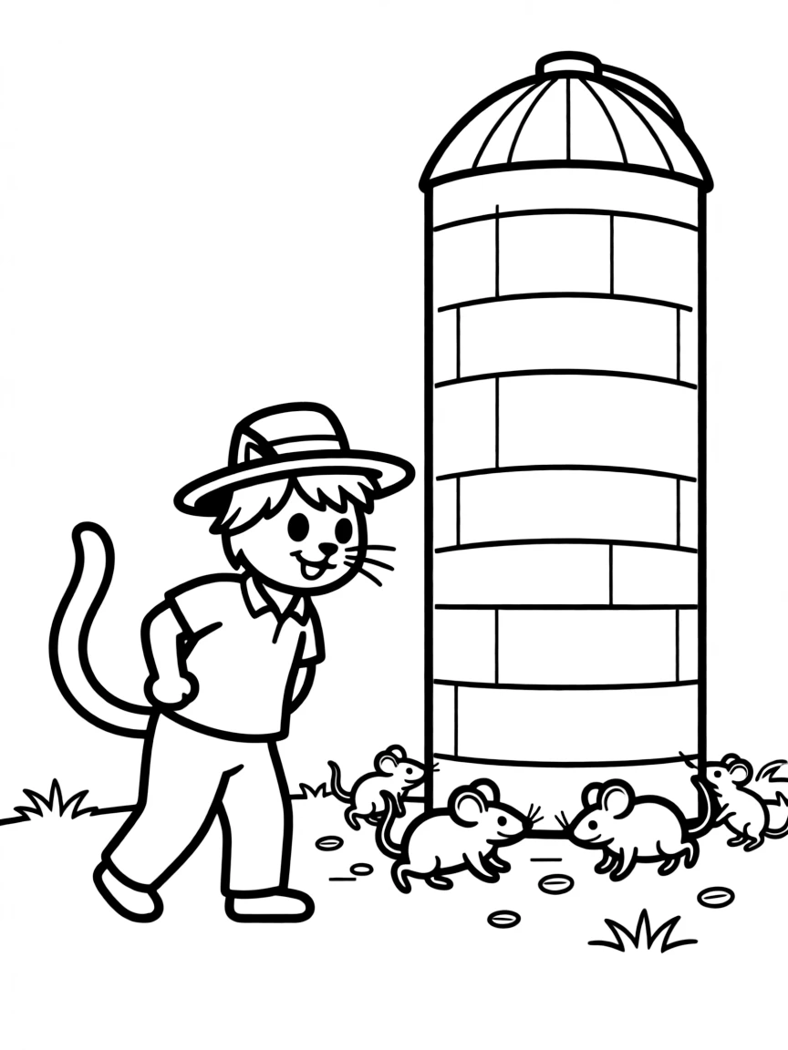 A cat gardener chasing mice from the grain silo