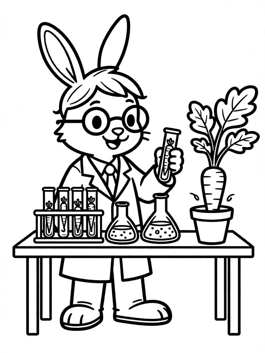 A rabbit scientist testing carrot growth formulas