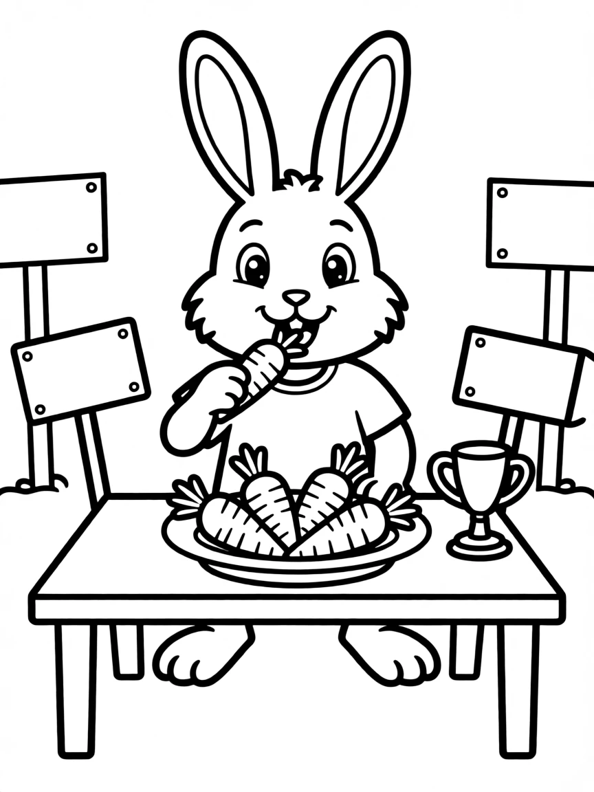 A rabbit competing in a carrot-eating contest