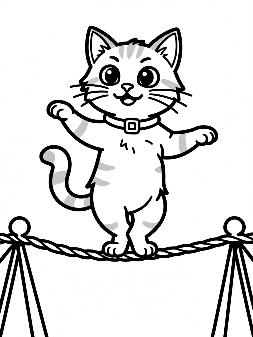 A cat balancing on a tightrope with perfect poise