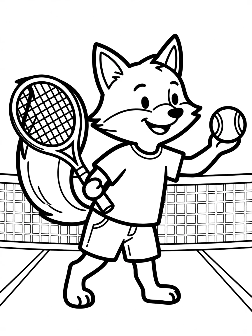 A fox playing tennis with a bushy tail racket
