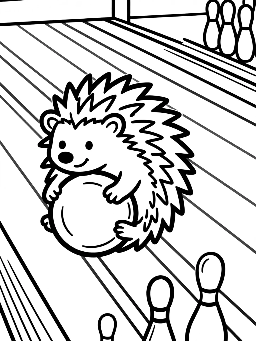 A hedgehog curled into a ball for bowling