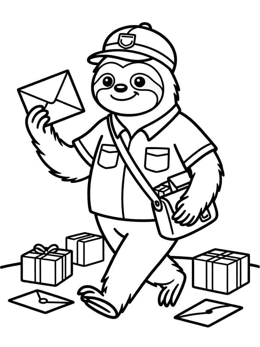 A sloth mail carrier delivering packages very slowly