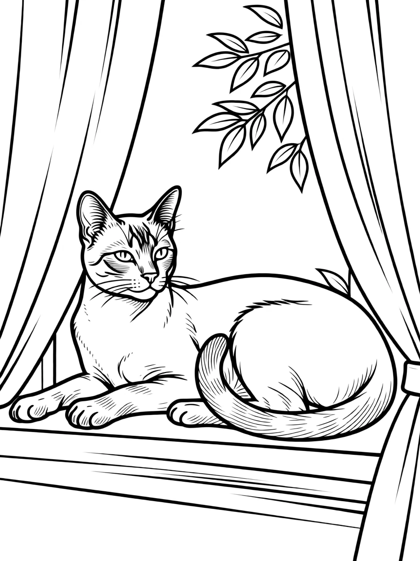 A elegant Siamese cat lounging on a windowsill