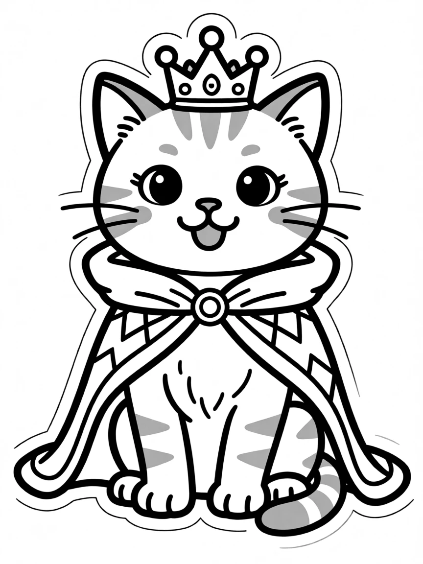 A cat wearing a tiny crown and royal cape