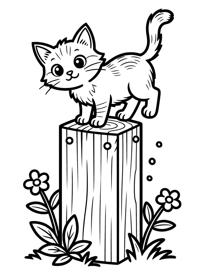 A cat balancing on a fence post