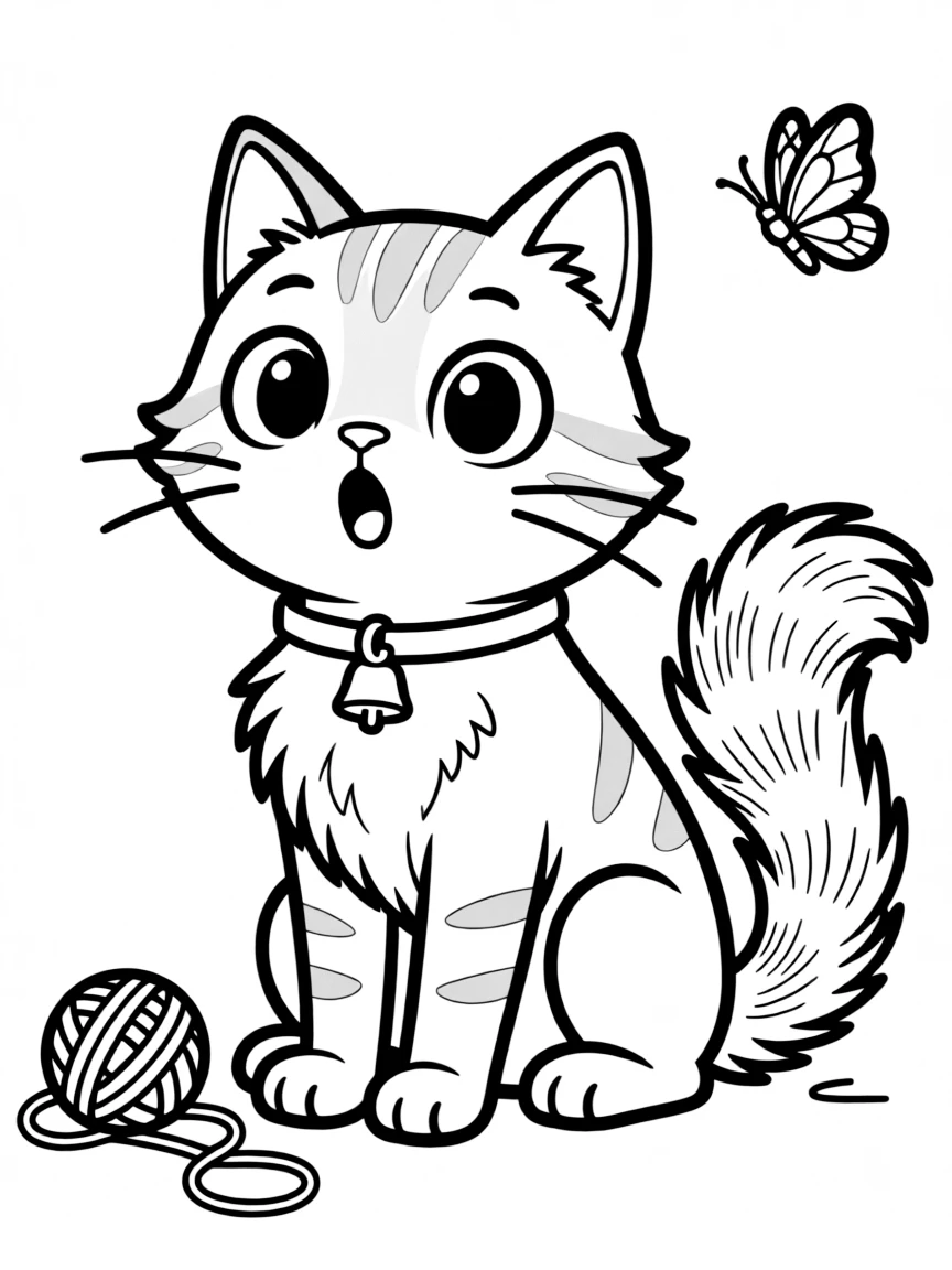 A surprised cat with big round eyes and puffy tail