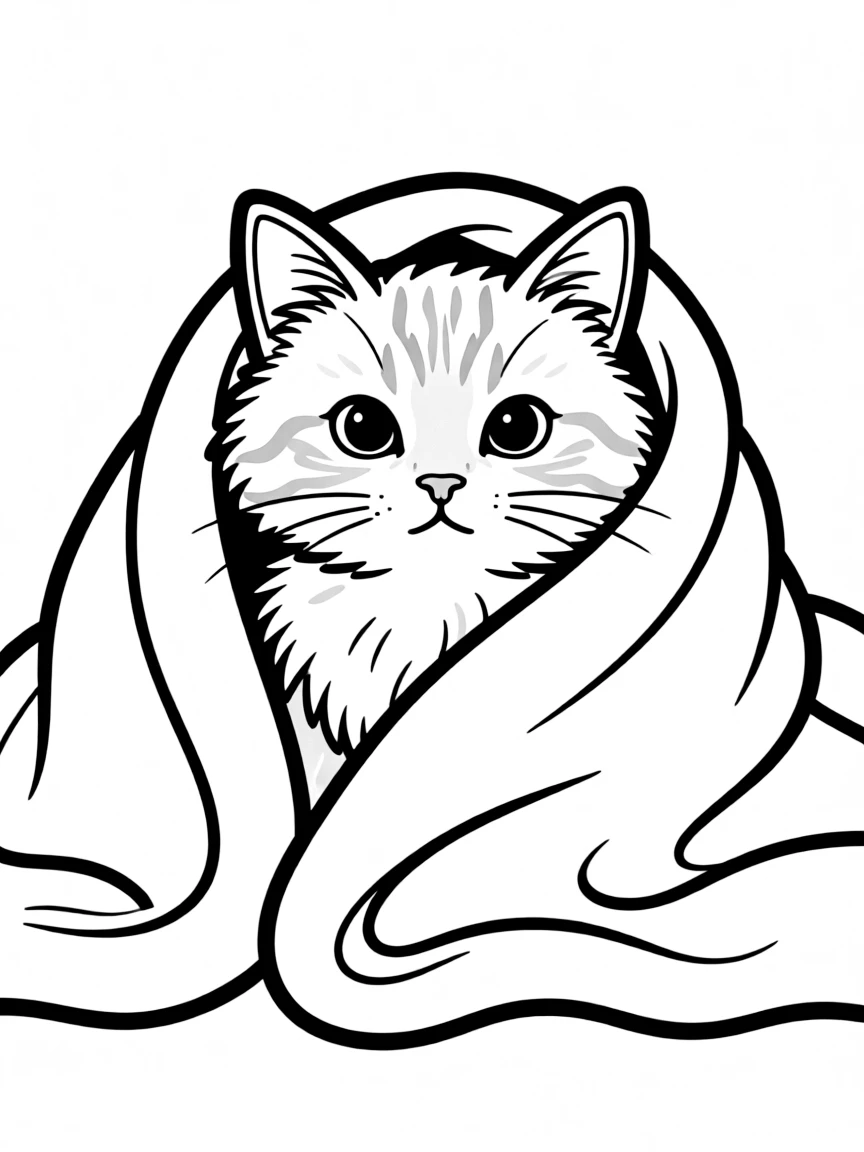 A cat hiding under a blanket, just eyes peeking out