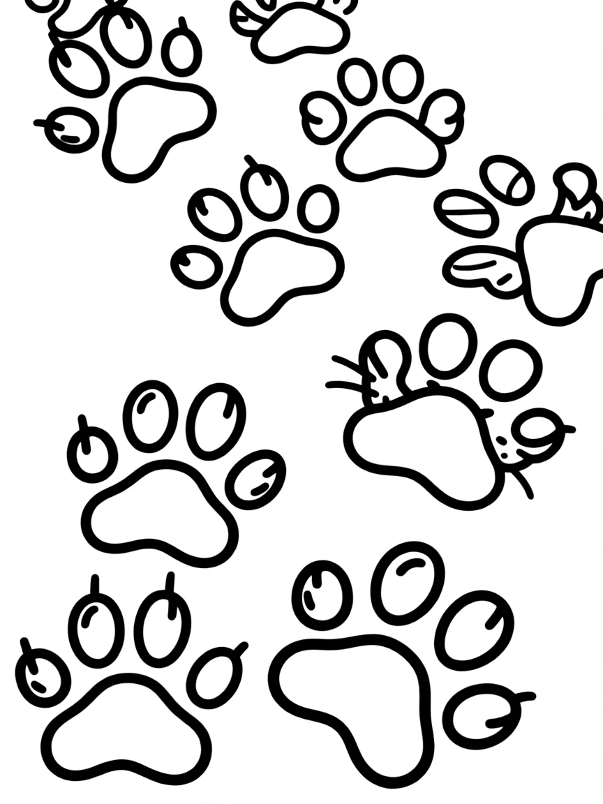 A cat paw prints trail across the page