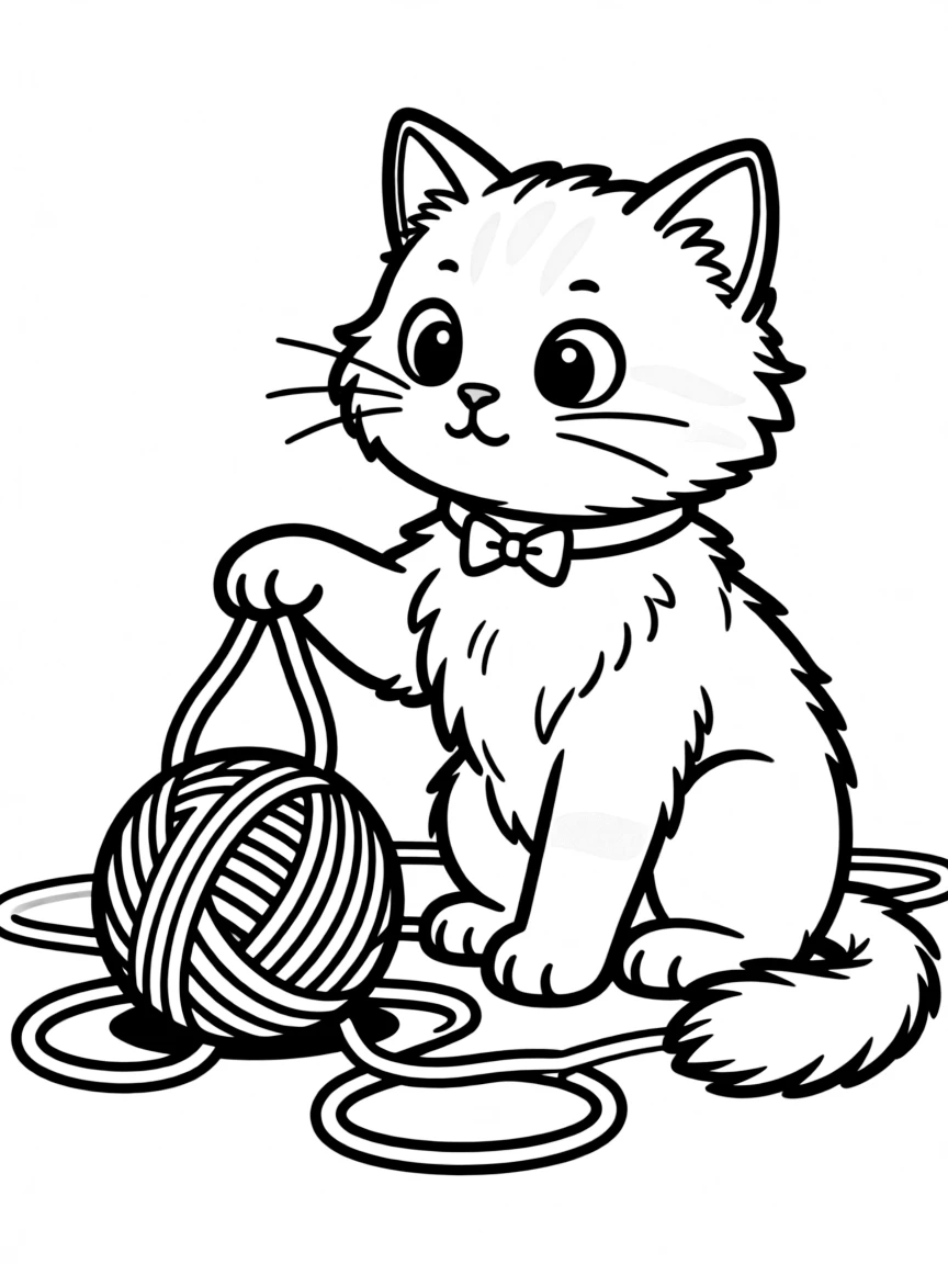 A cat with a ball of yarn, creating a tangled web