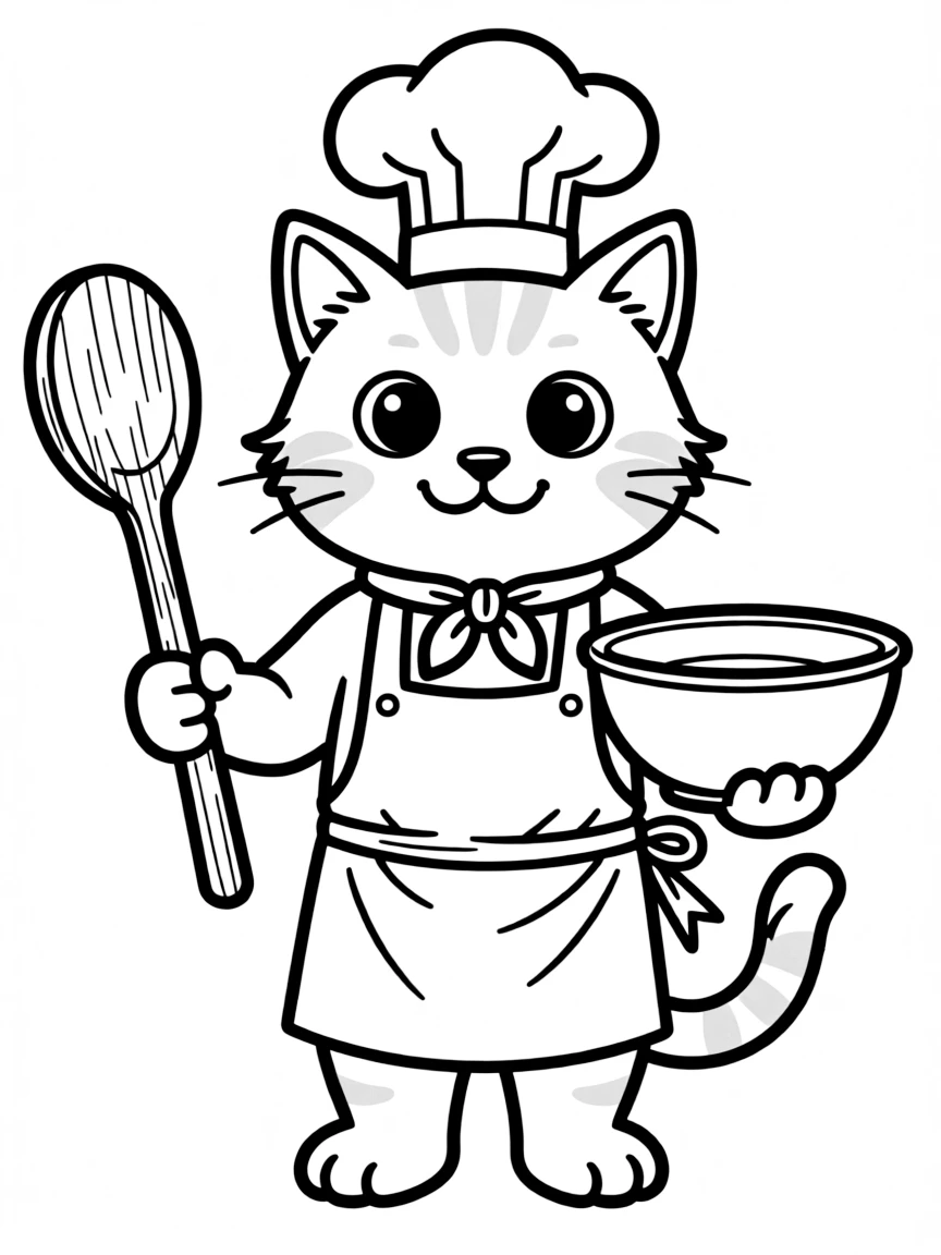 A cat dressed as a chef with a tiny chef's hat