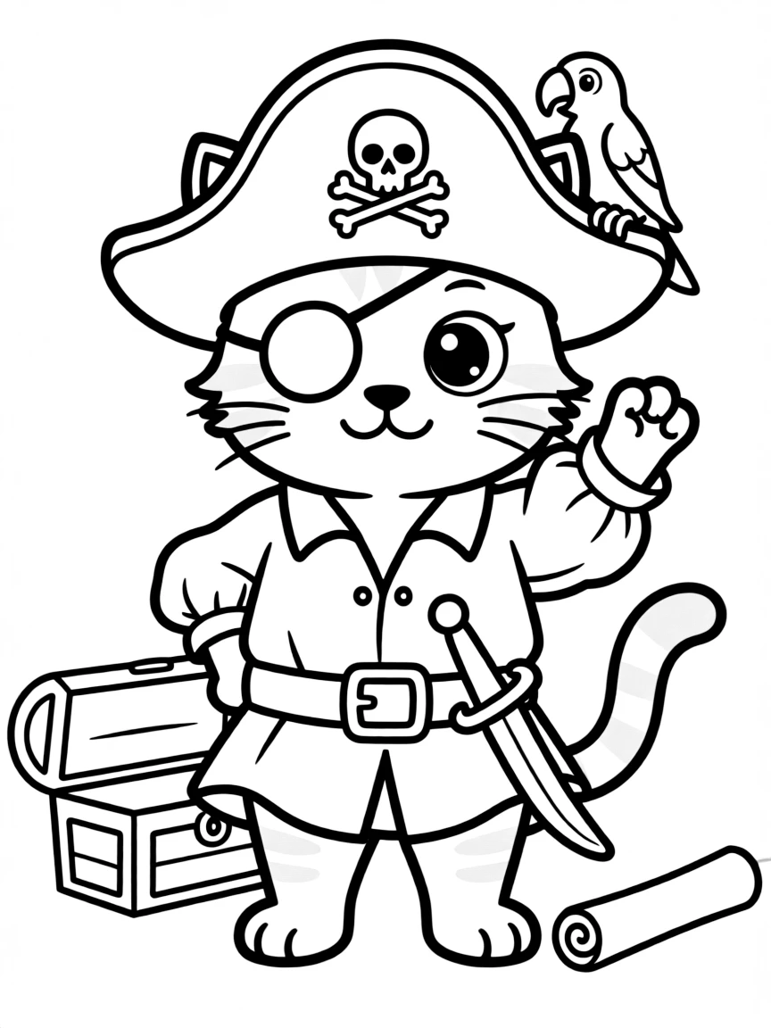 A cat dressed as a pirate with an eye patch