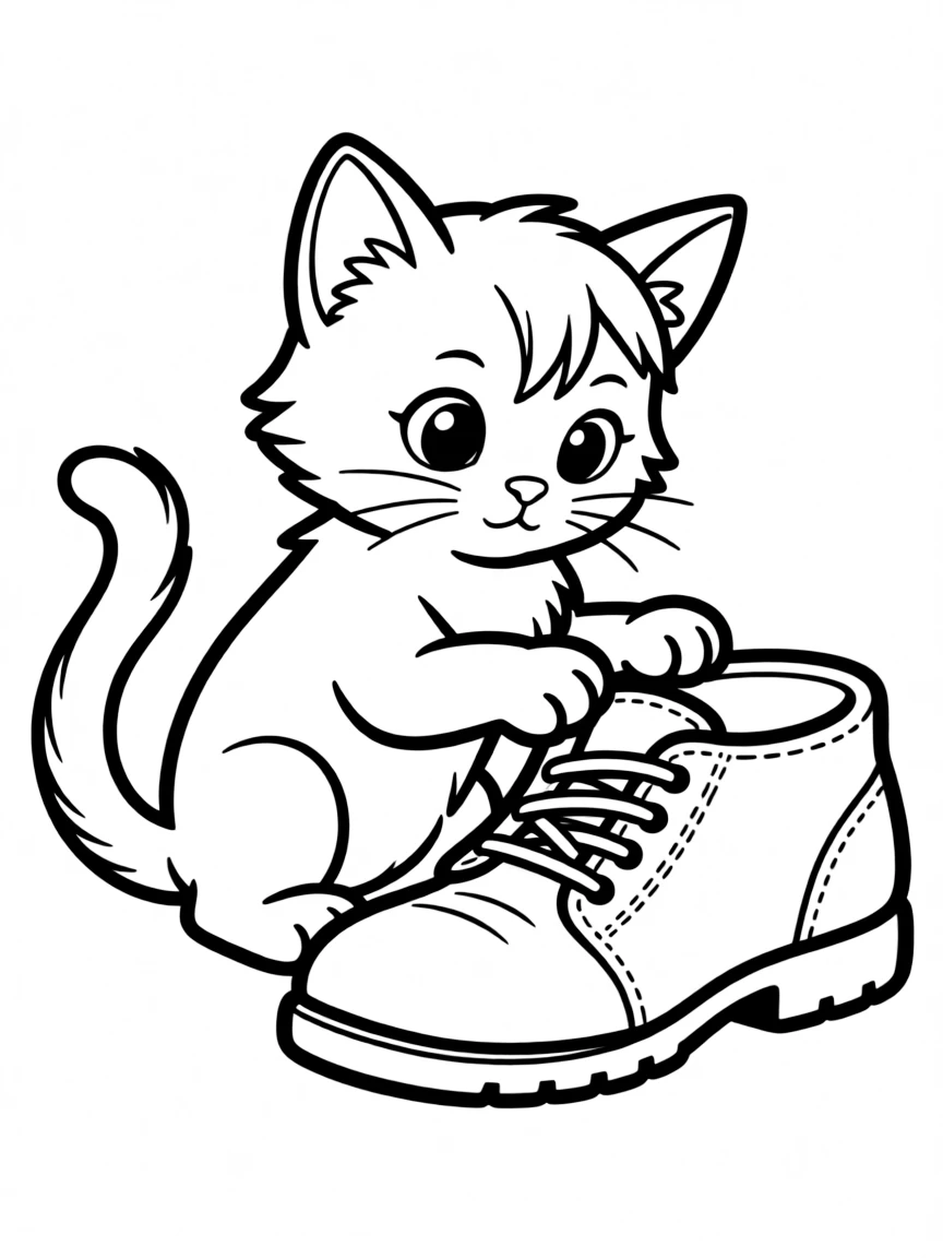 A curious kitten investigating a shoe