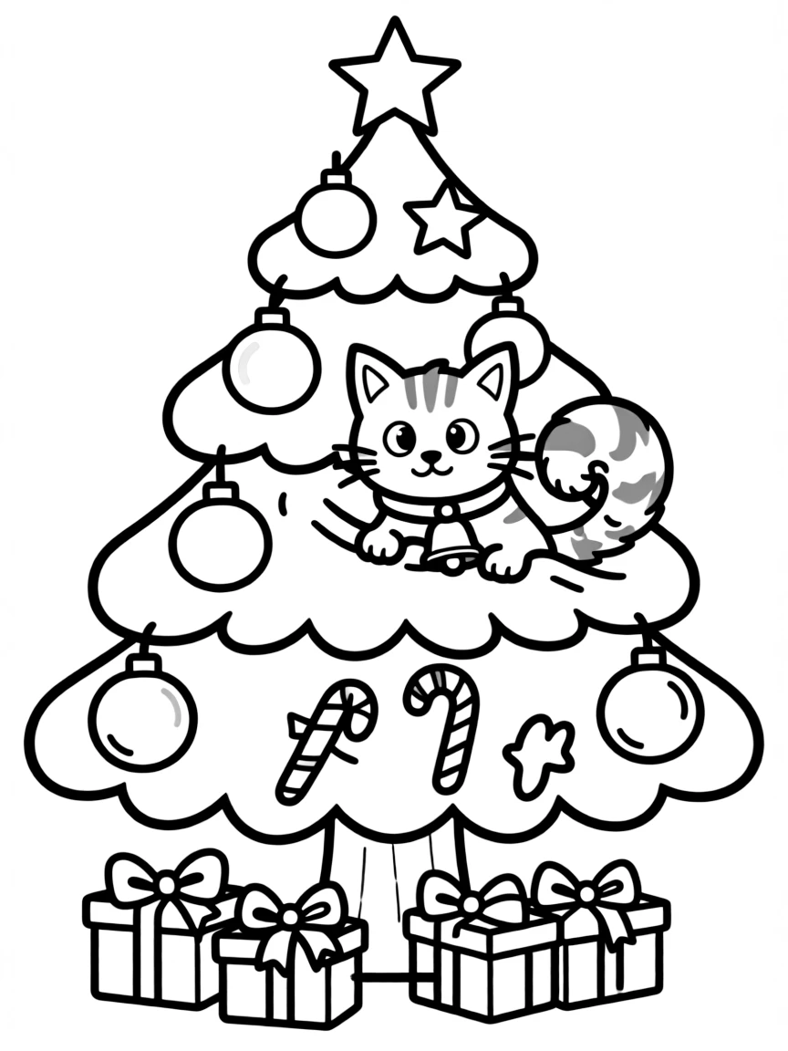A cat hiding in a Christmas tree