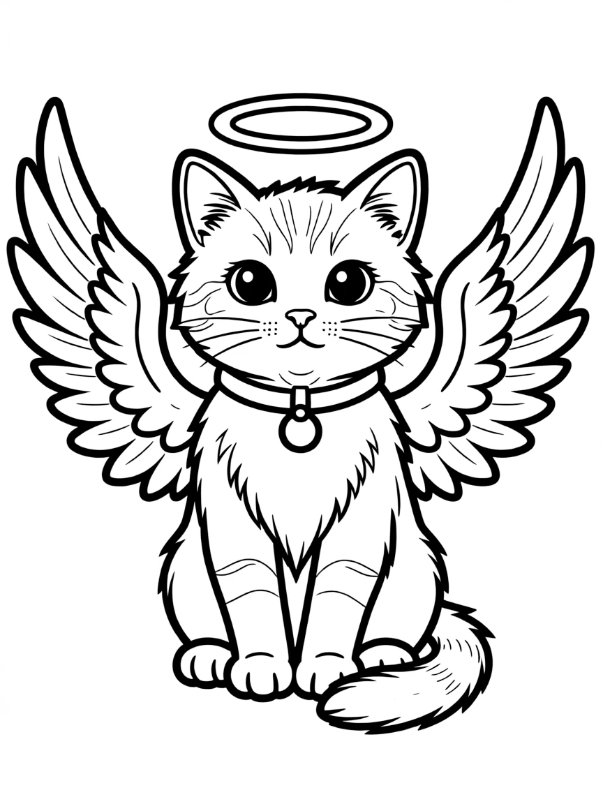 A cat with angel wings and halo