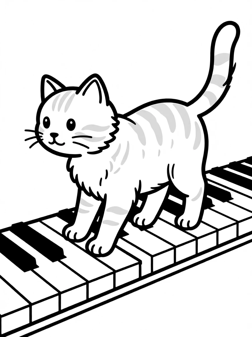 A cat walking across a piano keyboard