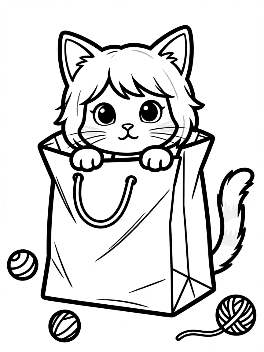 A cat hiding in a paper bag