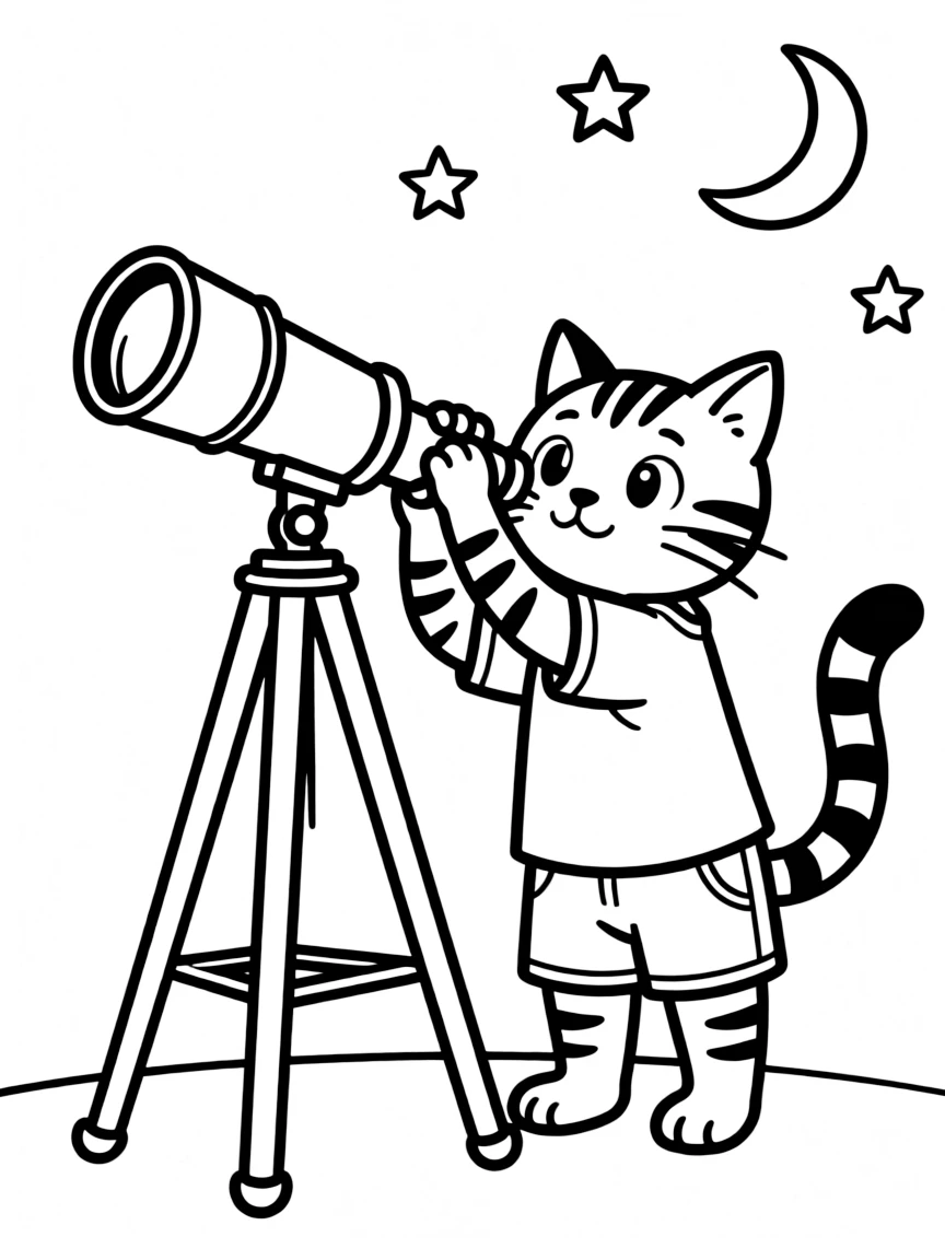 A cat stargazing through a telescope