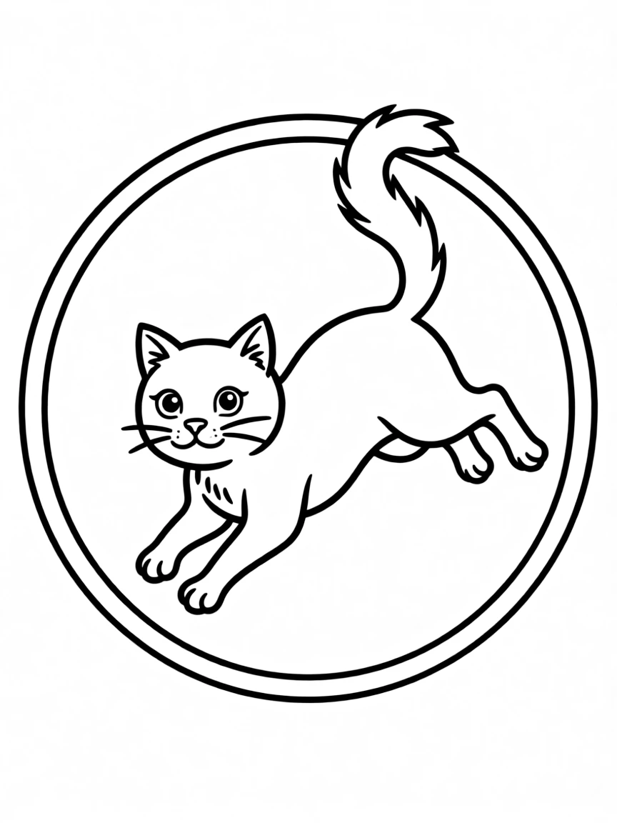 A cat jumping through a hoop