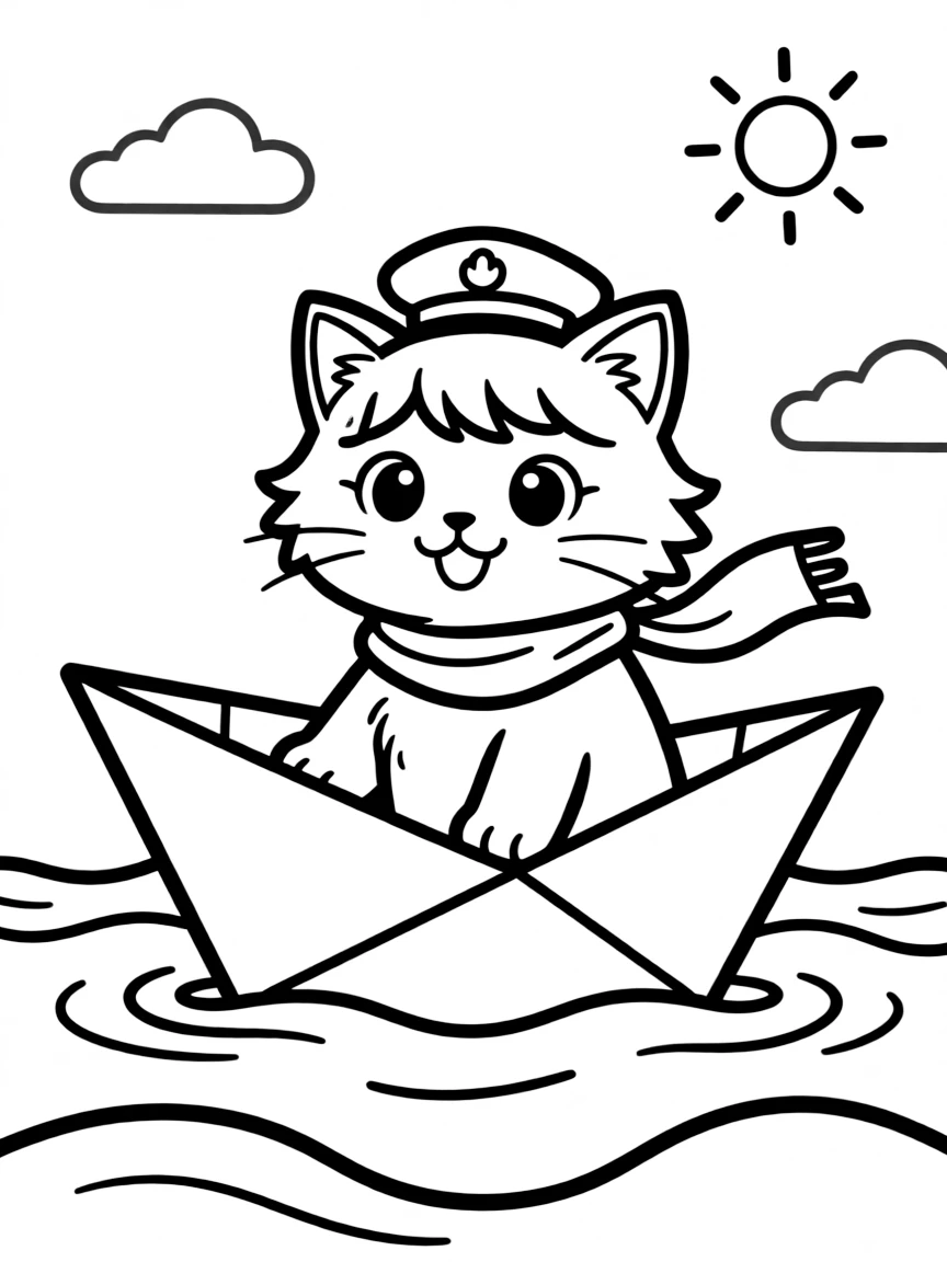 A cat sailing in a paper boat