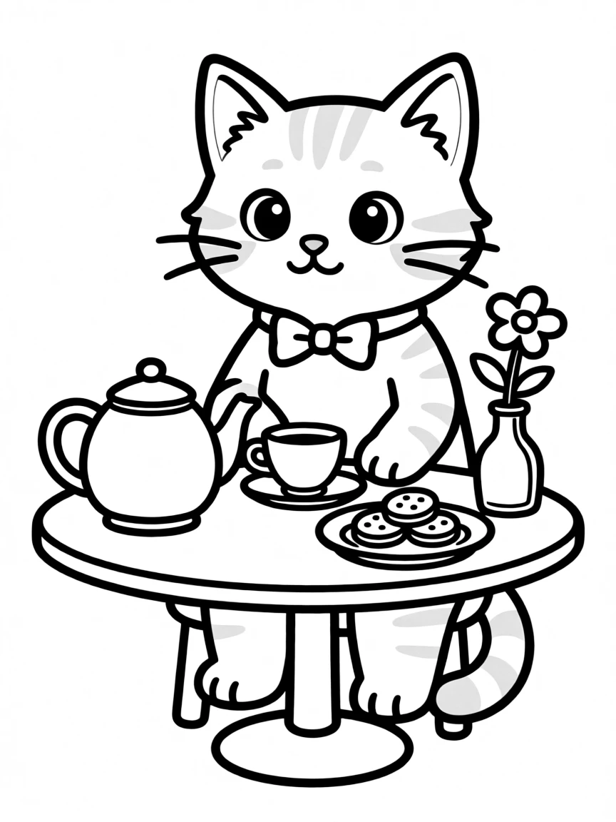 A cat having a tea party