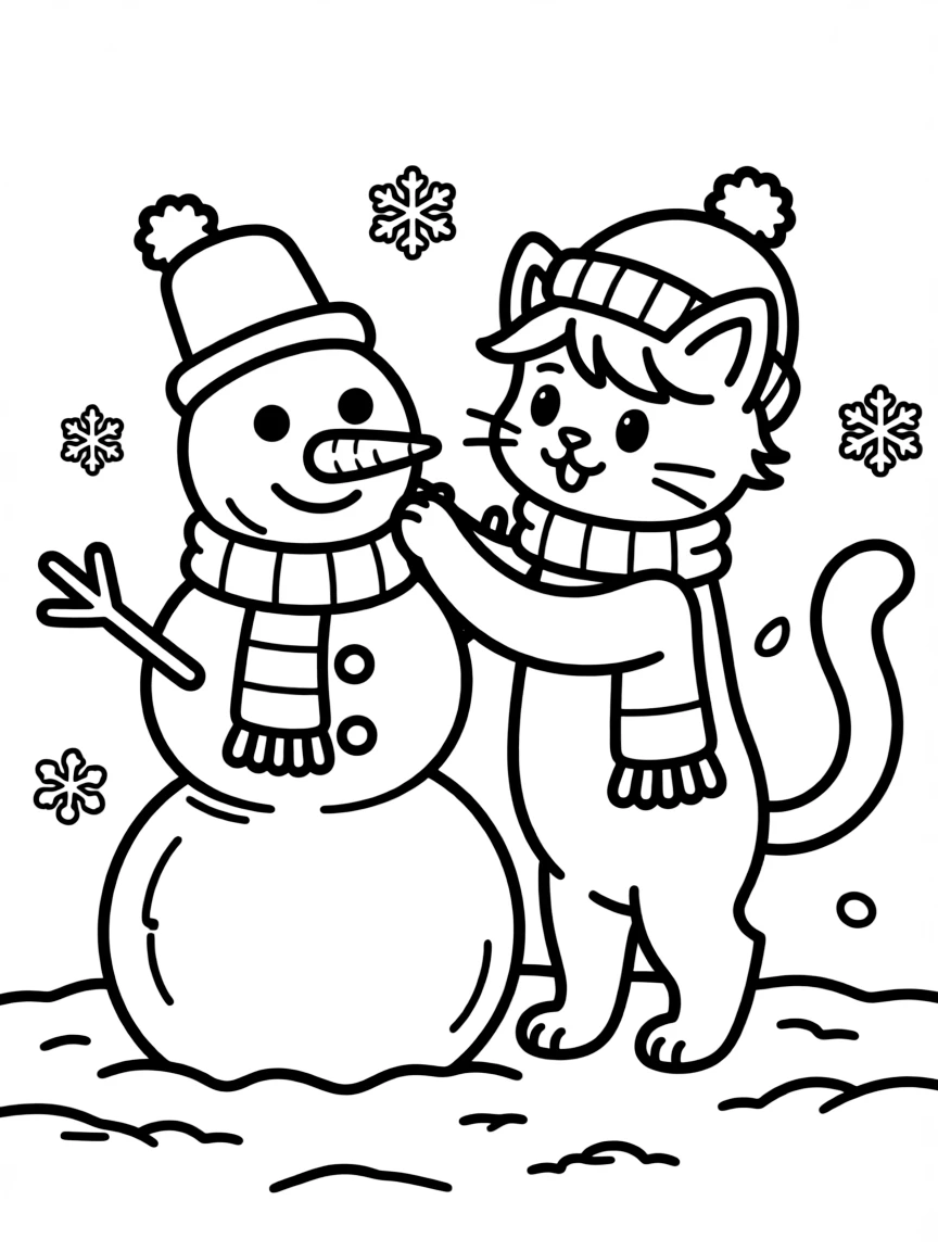 A cat making a snowman