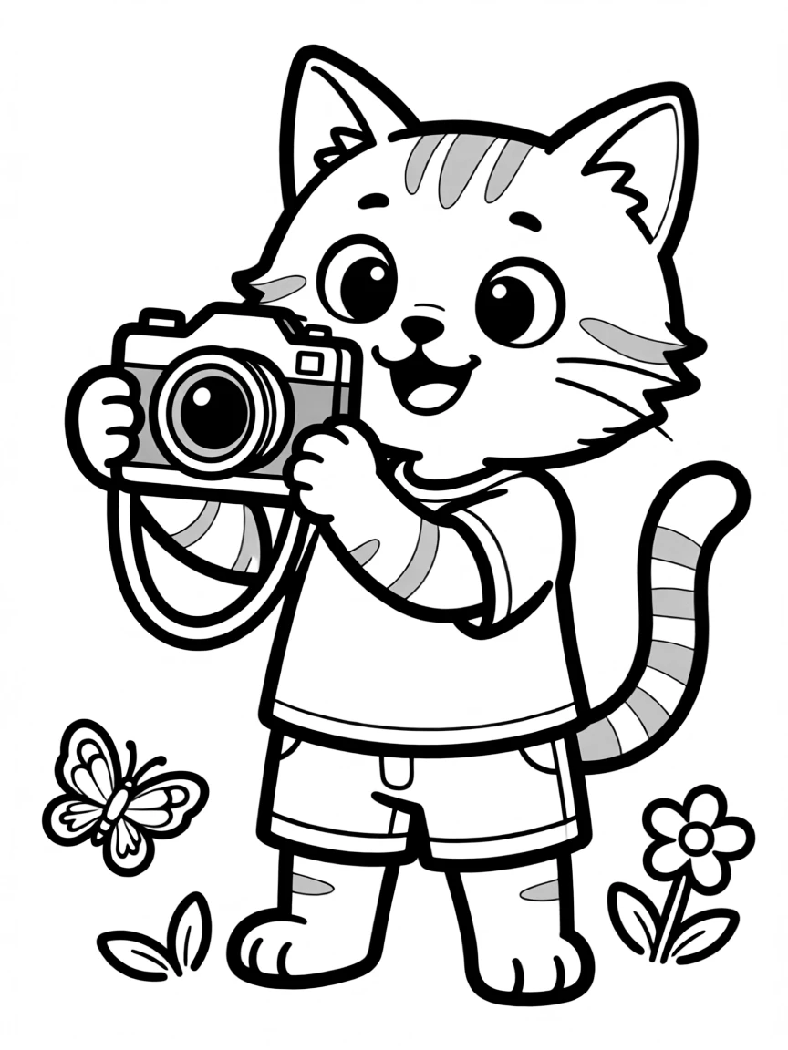 A cat taking photos with a camera
