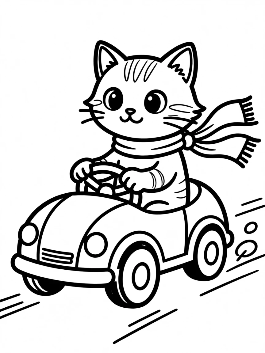 A cat driving a toy car