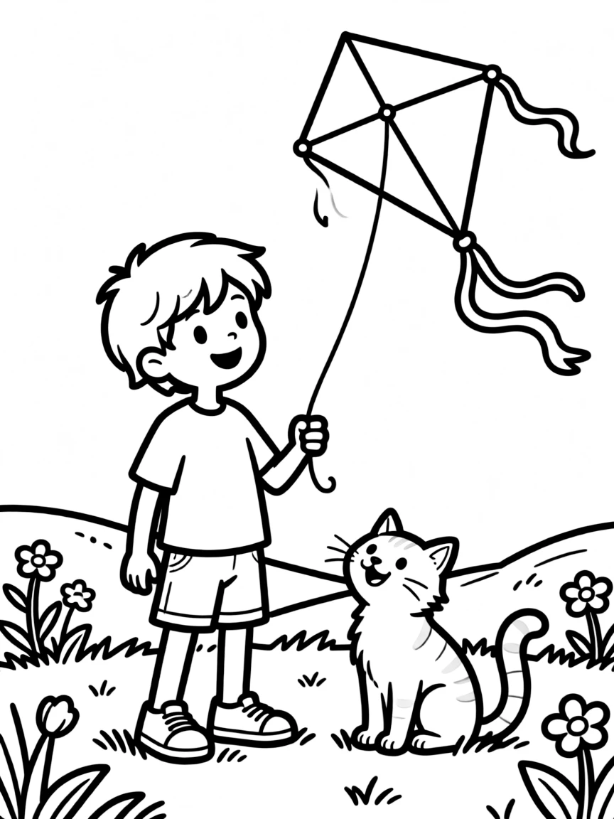 A cat flying a kite