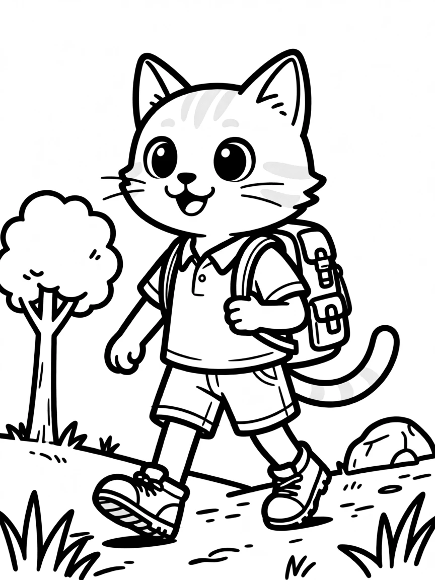 A cat hiking with a backpack