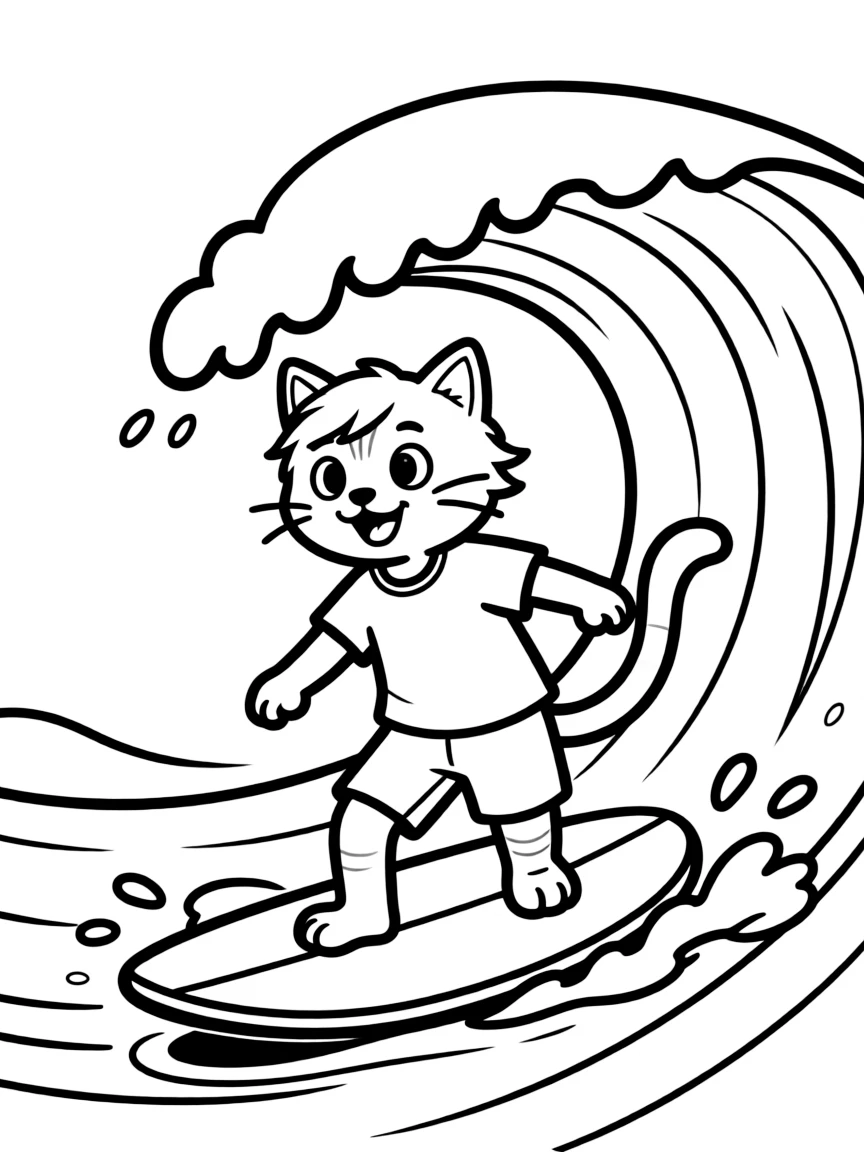 A cat surfing on a wave