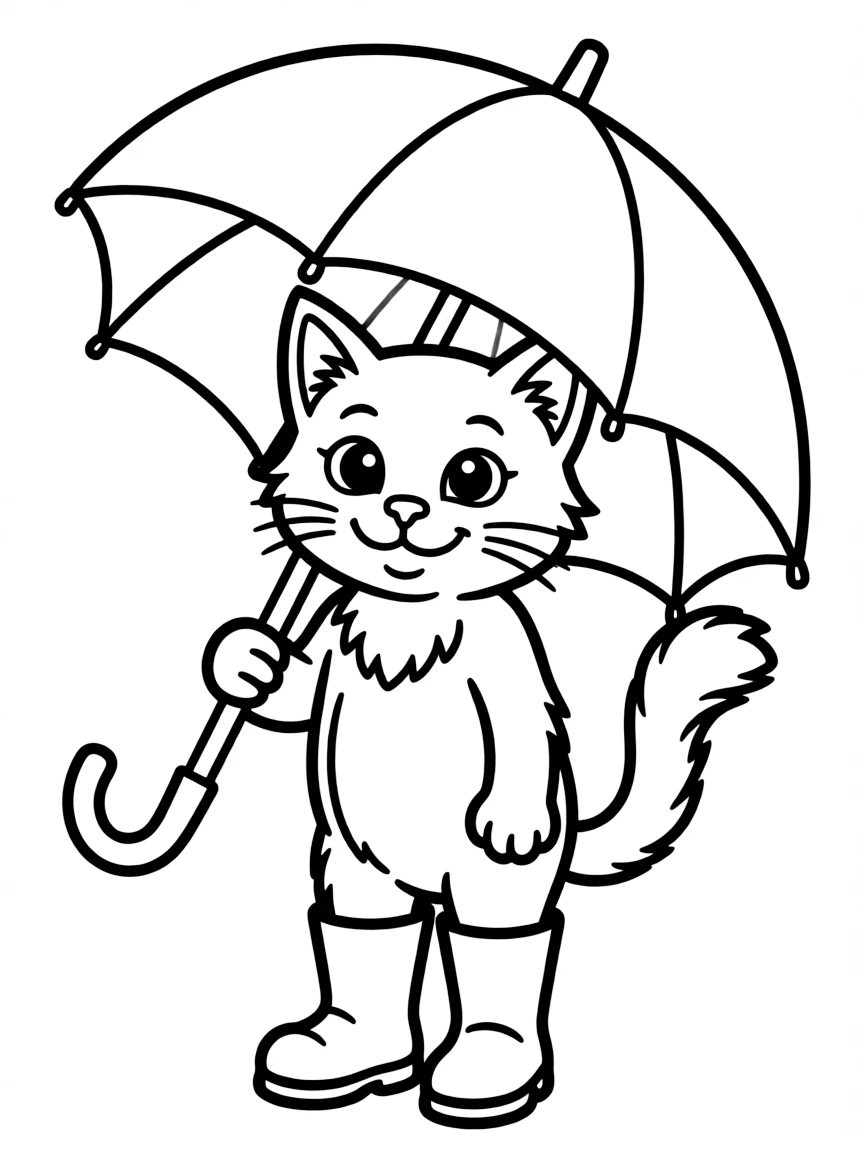 A cat wearing rain boots and holding an umbrella