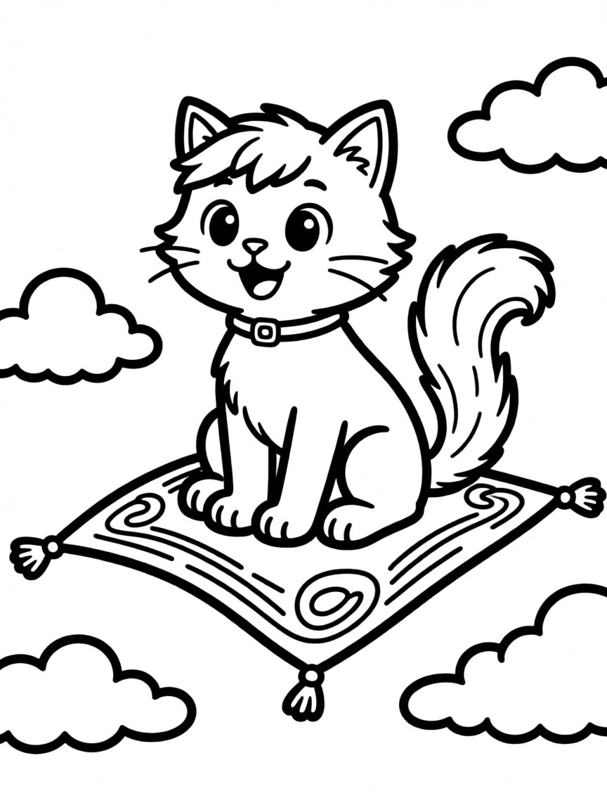 A cat flying on a magic carpet