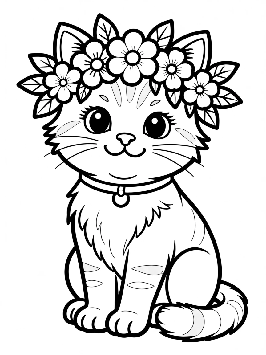 A cat wearing a flower crown