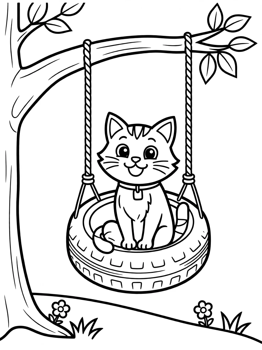 A cat swinging on a tire swing