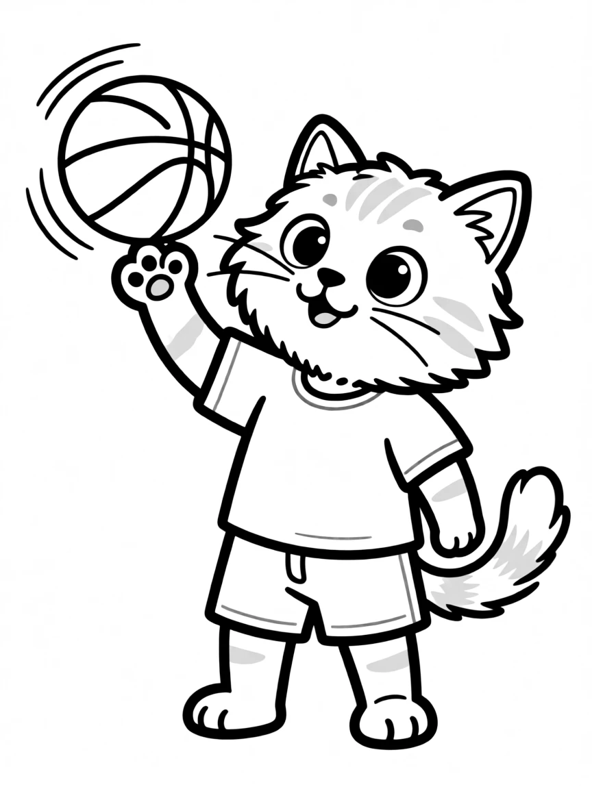 A cat spinning a basketball