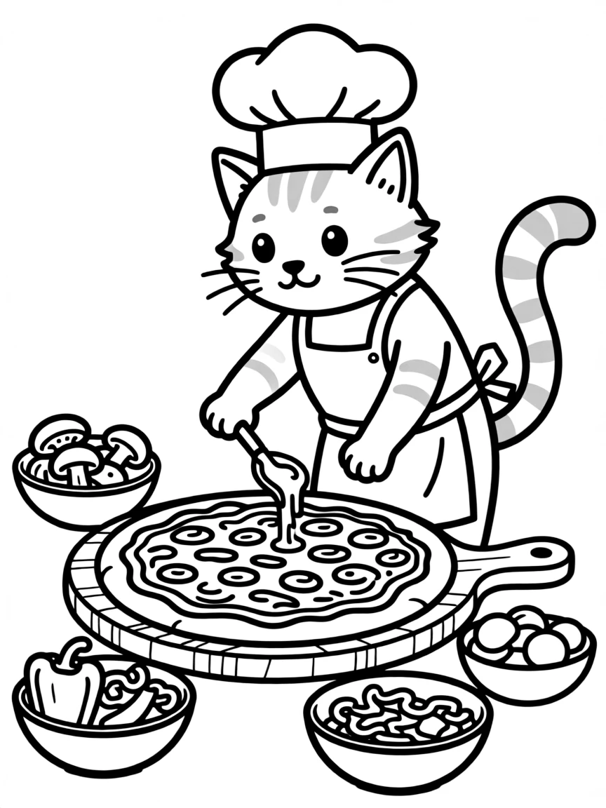 A cat making a pizza