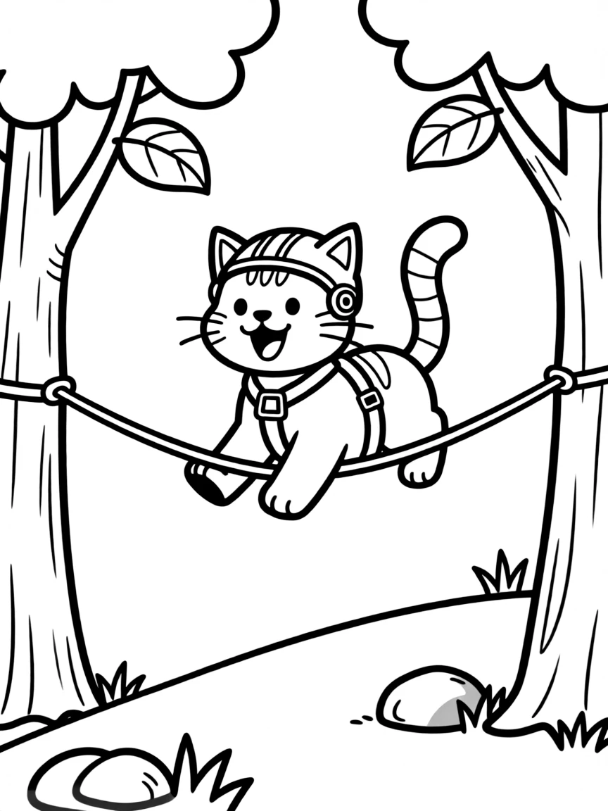 A cat on a zip line