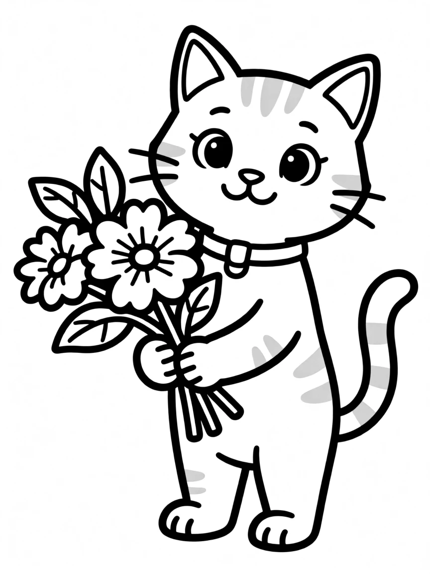 A cat with a bouquet of flowers