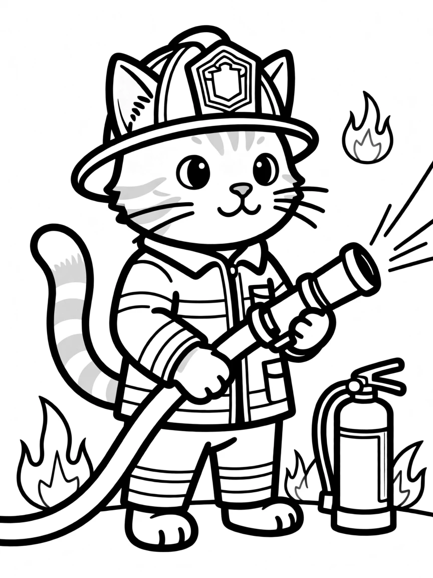 A cat dressed as a firefighter